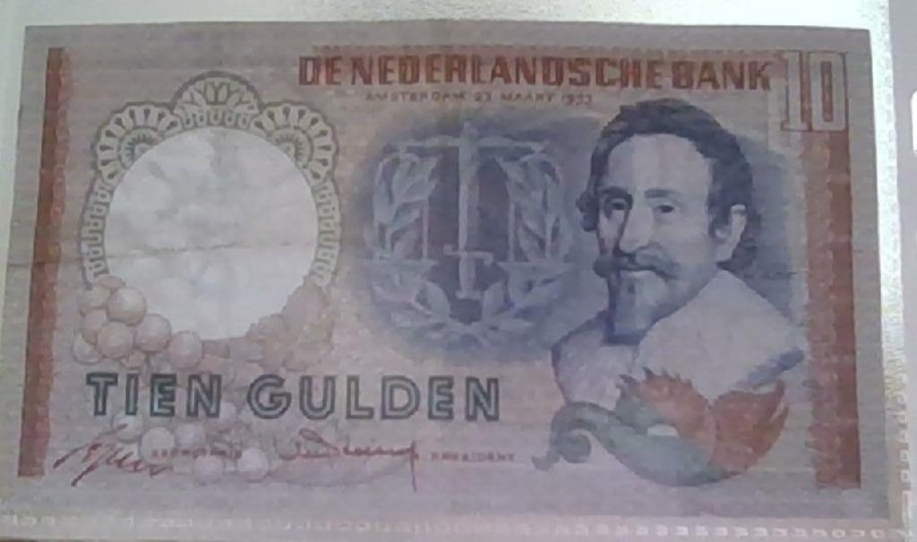 Bankbiljet 10 gulden 1953 Hugo de Groot, Ophalen of Verzenden, 10 gulden, Los biljet