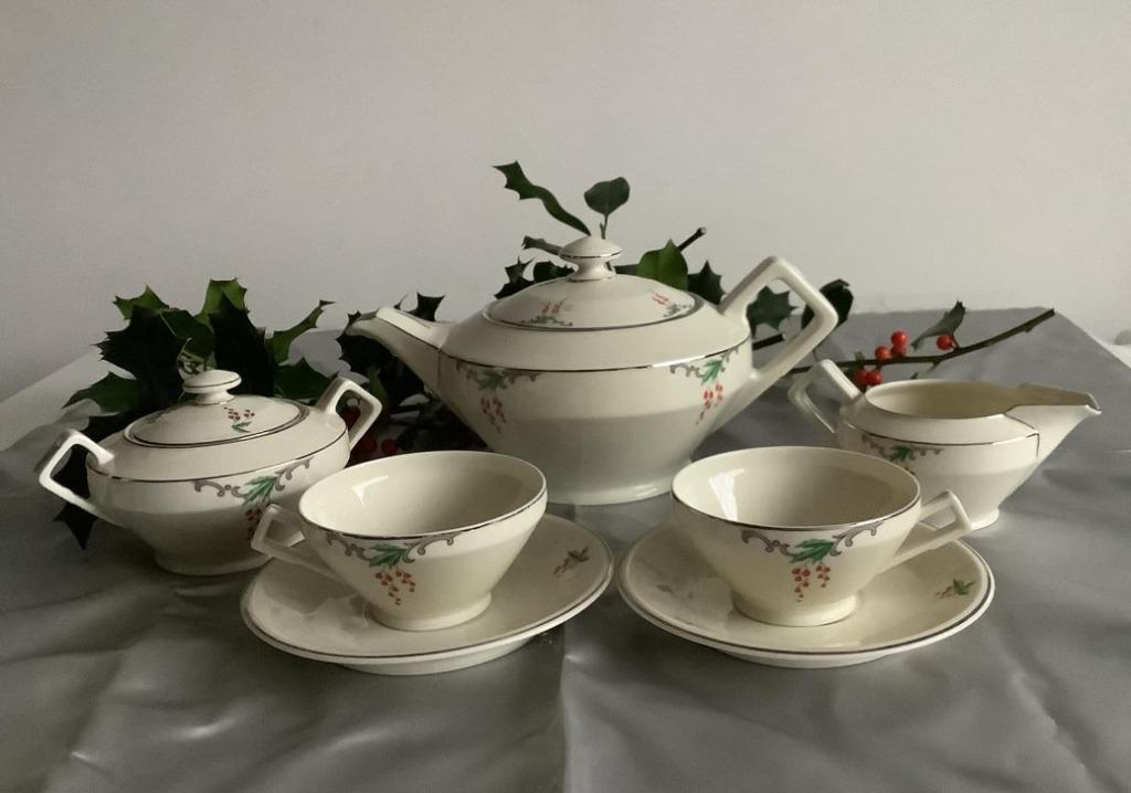 Prachtig art deco tête à tête serviesje in kerstsfeer, Ophalen of Verzenden, Zo goed als nieuw
