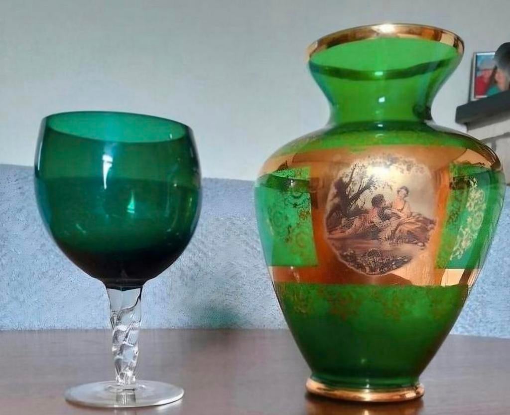 Vintage Venetianse Empoli vaas en romantische Boheemse vaas, Ophalen of Verzenden