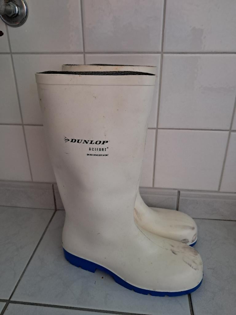 Bottes blanches Dunlop taille 42, Enlèvement ou Envoi, Porté, Blanc, Bottes hautes