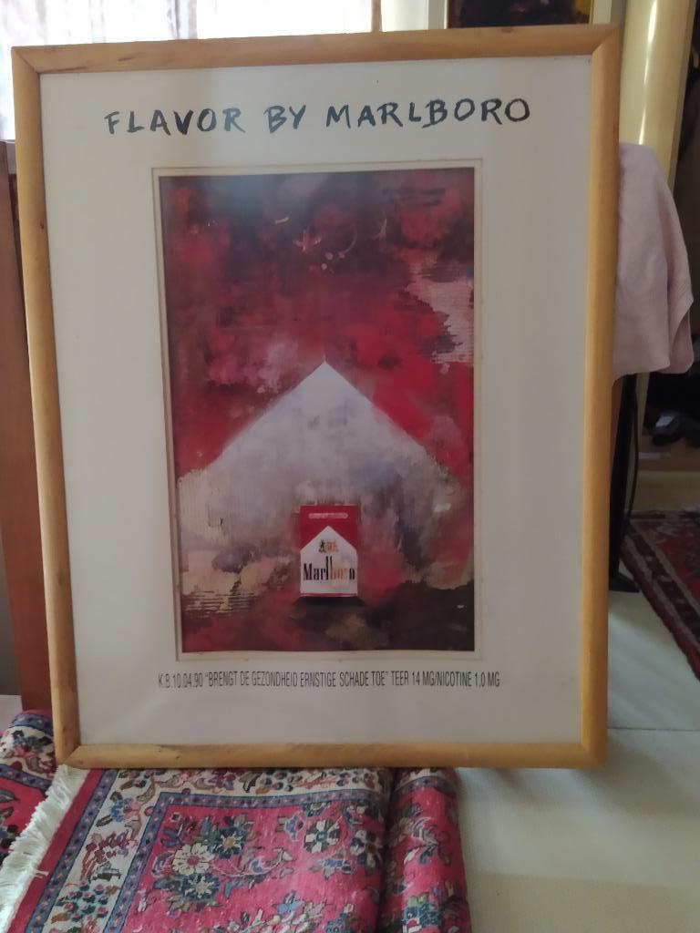 Grande et rare affiche publicitaire Marlboro encadrée, Collections, Marques & Objets publicitaires, Enlèvement, Comme neuf, Panneau publicitaire