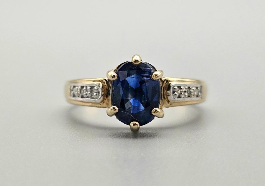 Bague vintage en or avec saphir et diamant. 2024/65., Enlèvement ou Envoi, Comme neuf, Or, 17 à 18