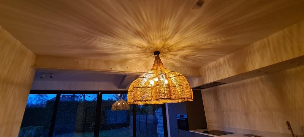 Grande et belle suspension/luminaire à pétales en rotin styl, Suspension à pétales en Rotin, Beige, Rond, Comme neuf