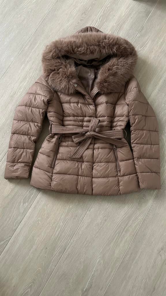 Donsjas lichtbruin - met kap en faux fur, Ophalen, Nieuw