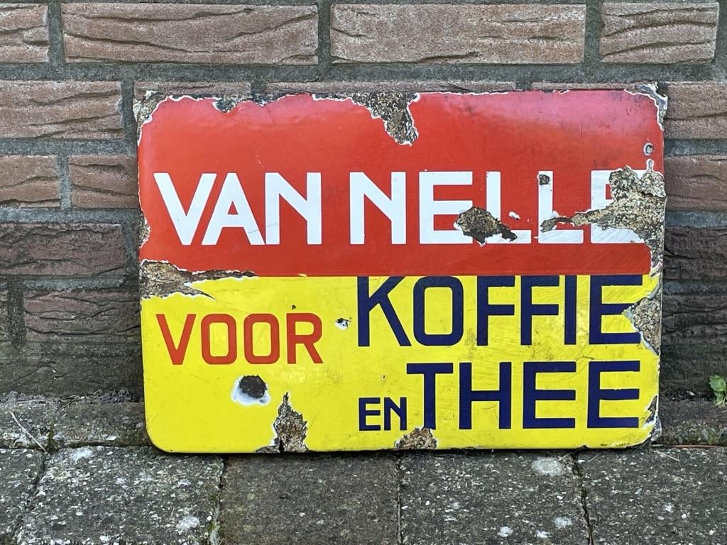Emaille Reclamebord van Van Nelle Koffie Thee, Verzenden, Gebruikt, Reclamebord
