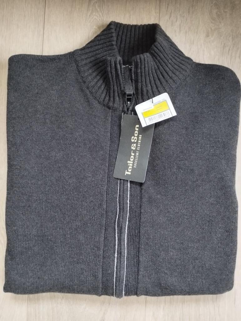 Nieuwe mooie donkergrijze katoenen herentrui met lange rits, Neuf, Andere, Gris, Enlèvement