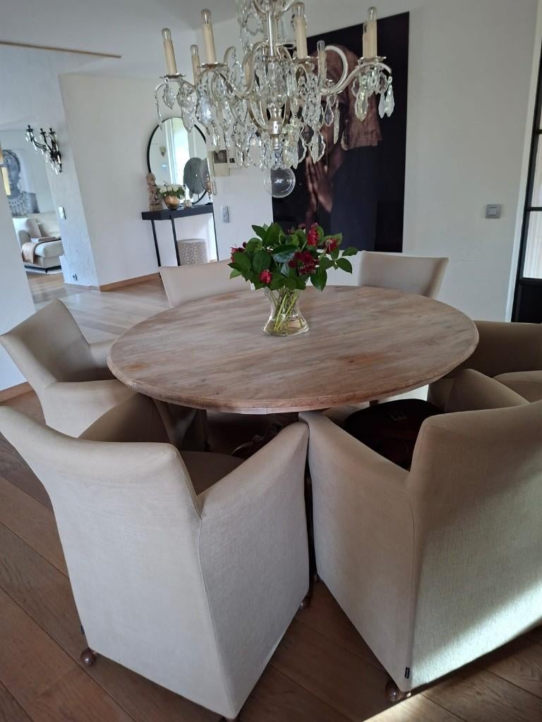Ronde tafel met 6 stoelen, Huis en Inrichting, Tafels | Eettafels, Ophalen, Gebruikt, 100 tot 150 cm, Rond