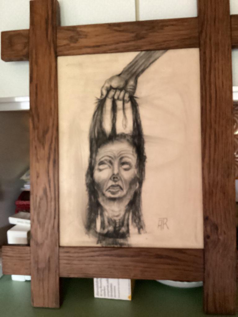 Houten kader met potlood getekend hoofd, Ophalen of Verzenden, Zo goed als nieuw, Tekening