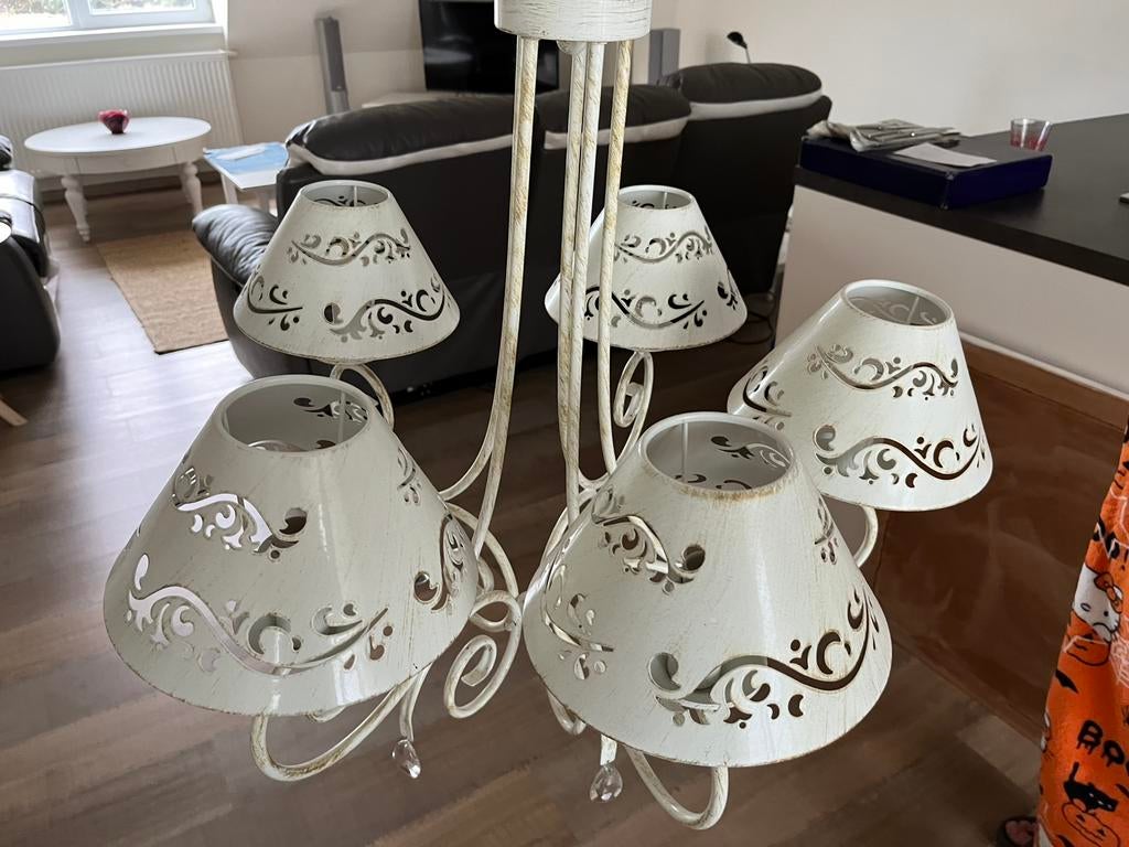 Lustre blanc, Huis en Inrichting, Lampen | Kroonluchters, Ophalen, Zo goed als nieuw
