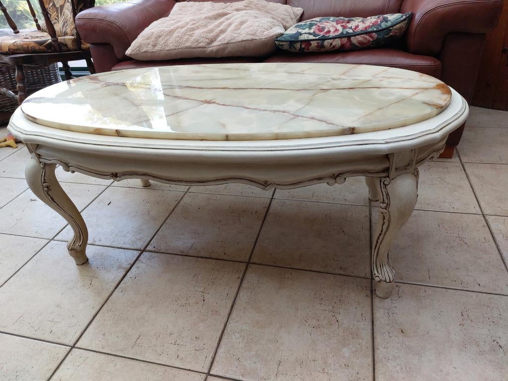Marmeren witte eiken salontafel 115x61x45. 0486 215927, Ophalen