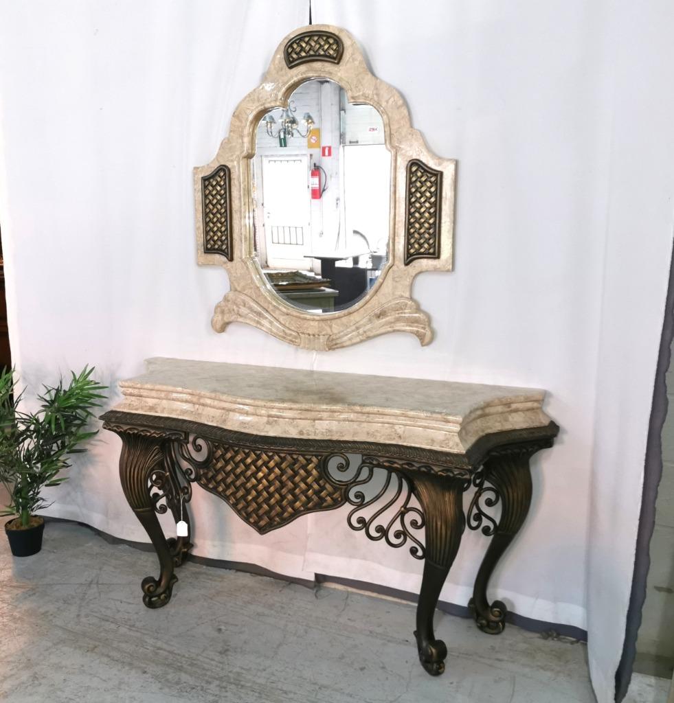 Grande console murale en bronze + miroir en marbre L 164 D 5, Enlèvement
