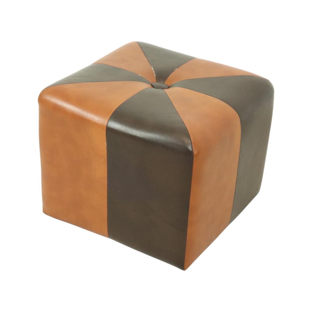 Vierkante Poef Skai Kunstleder Bruin Camel Patchwork 41cm, Huis en Inrichting, Zetels | Voetbanken en poefs, Gebruikt, Minder dan 50 cm
