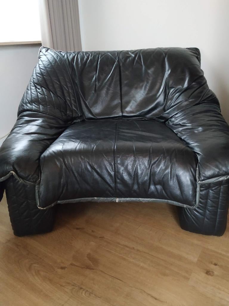 lederen salon zwart, Huis en Inrichting, Zetels | Zetels, Gebruikt, Rechte bank, Overige maten, 150 tot 200 cm, 75 tot 100 cm