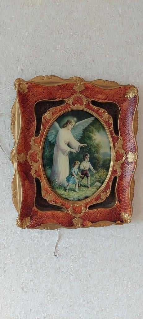 Kader met afbeelding van engel en kinderen - verlicht, Ophalen of Verzenden, Gebruikt