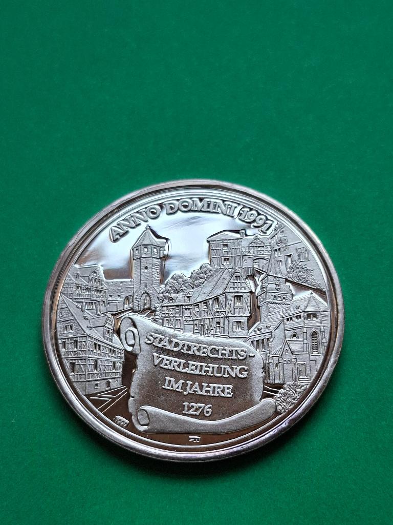 1991 Duitsland medaille 1300 jaar Braubach, Verzenden, Zilver