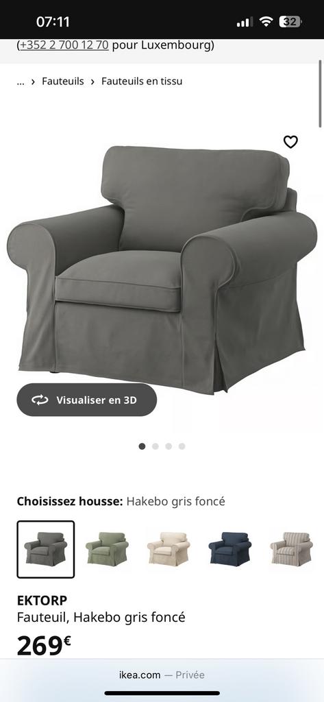 Fauteuil ektorp gris 1 pl, Enlèvement, Utilisé