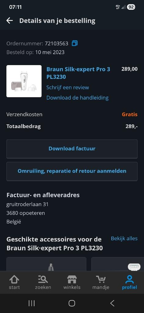Ontharingsapparaat, Ophalen, Zo goed als nieuw, Scheren en Epileren