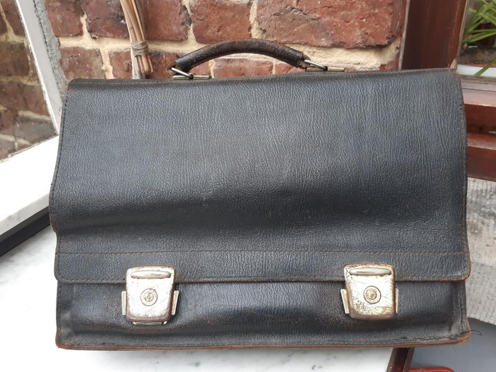 Vintage lederen boekentas, Ophalen of Verzenden, Gebruikt