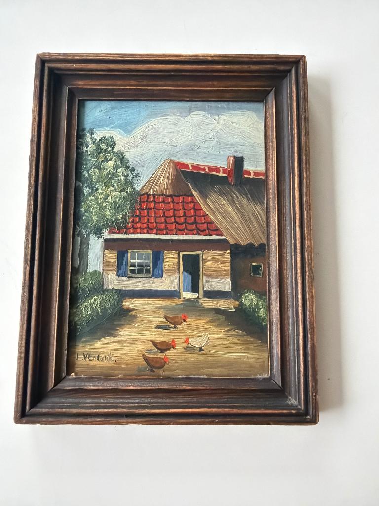Boerderijtje olieverf op hout, Ophalen