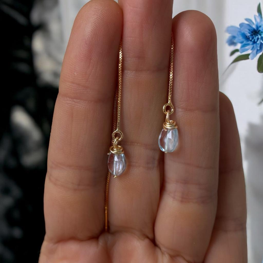 Oorbellen Natuurlijke Hemelsblauwe Topaas  Verguld 18K goud, Handtassen en Accessoires, Hangers, Blauw, Nieuw, Ophalen of Verzenden
