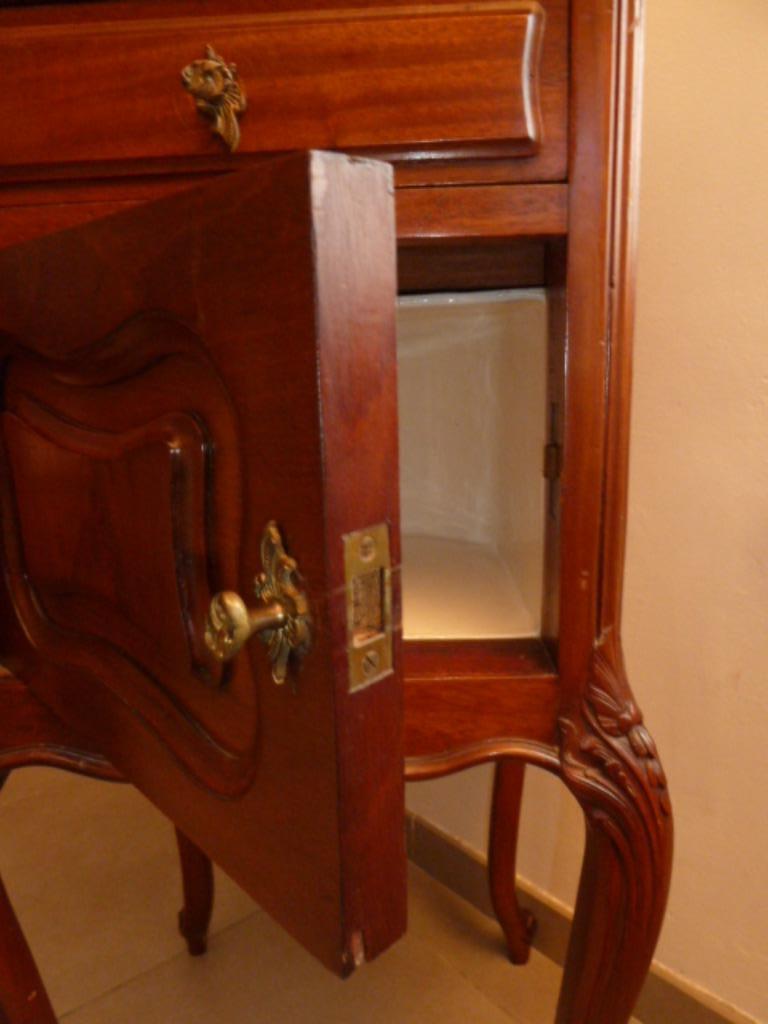 Ancienne table de chevet - d'appoint marbre rose & céramique, Enlèvement ou Envoi