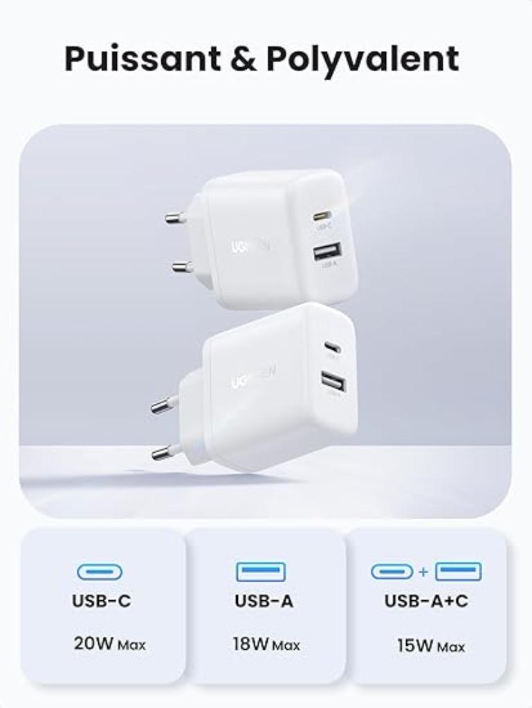 UGREEN | 2 stuks | 20 W oplader | snellader voor iPhone, Télécoms, Téléphonie mobile | Chargeurs pour téléphone, Neuf, -, -, Ugreen