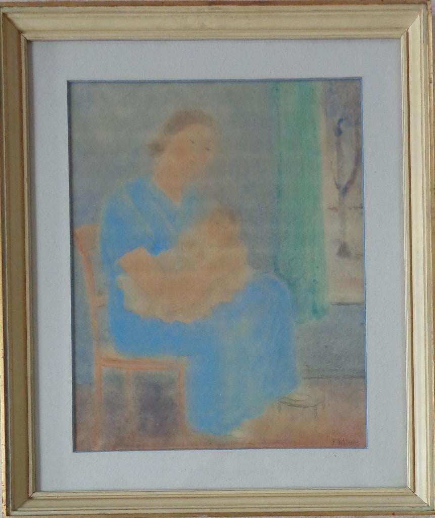 FERDINAND SCHIRREN / MOEDERSCHAP / ORIGINEEL / 83x71cm KADER, Ophalen