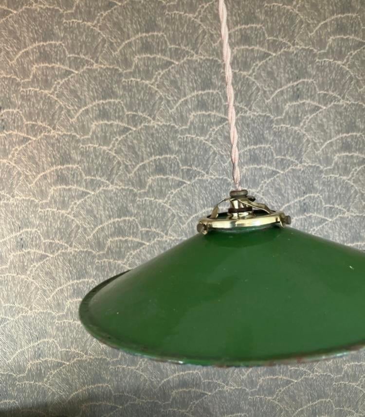 Vintage hanglamp emaille, Huis en Inrichting, Ophalen of Verzenden, Gebruikt, Metaal, 75 cm of meer