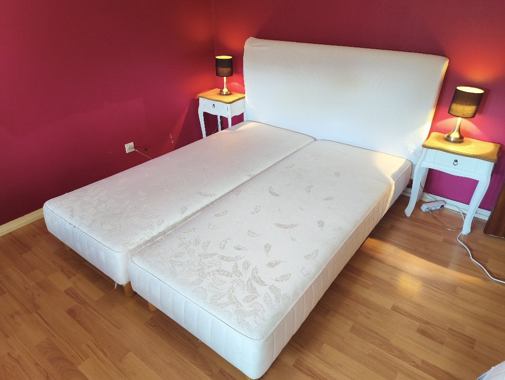 Compleet tweepersoonsbed & IKEA MALM kast & Luxe kuipstoel, Tissu, Enlèvement, Utilisé, Blanc