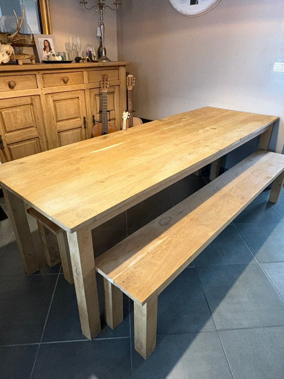 Table et banc en chéne massif 240x78, Enlèvement, Utilisé