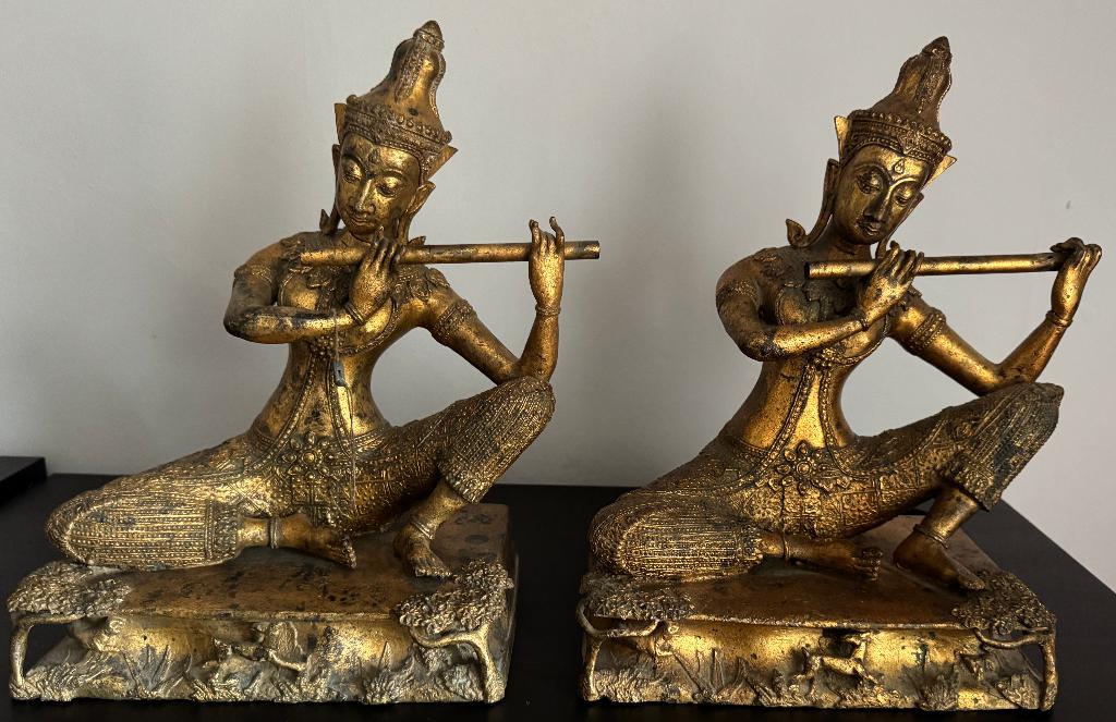 Paire de Statue en Bronze Doré Bouddha - Thaïlande, Antiquités & Art, Enlèvement ou Envoi
