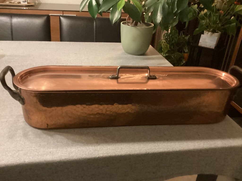 Vintage Franse gehamerde koperen visketel, Antiek en Kunst, Ophalen