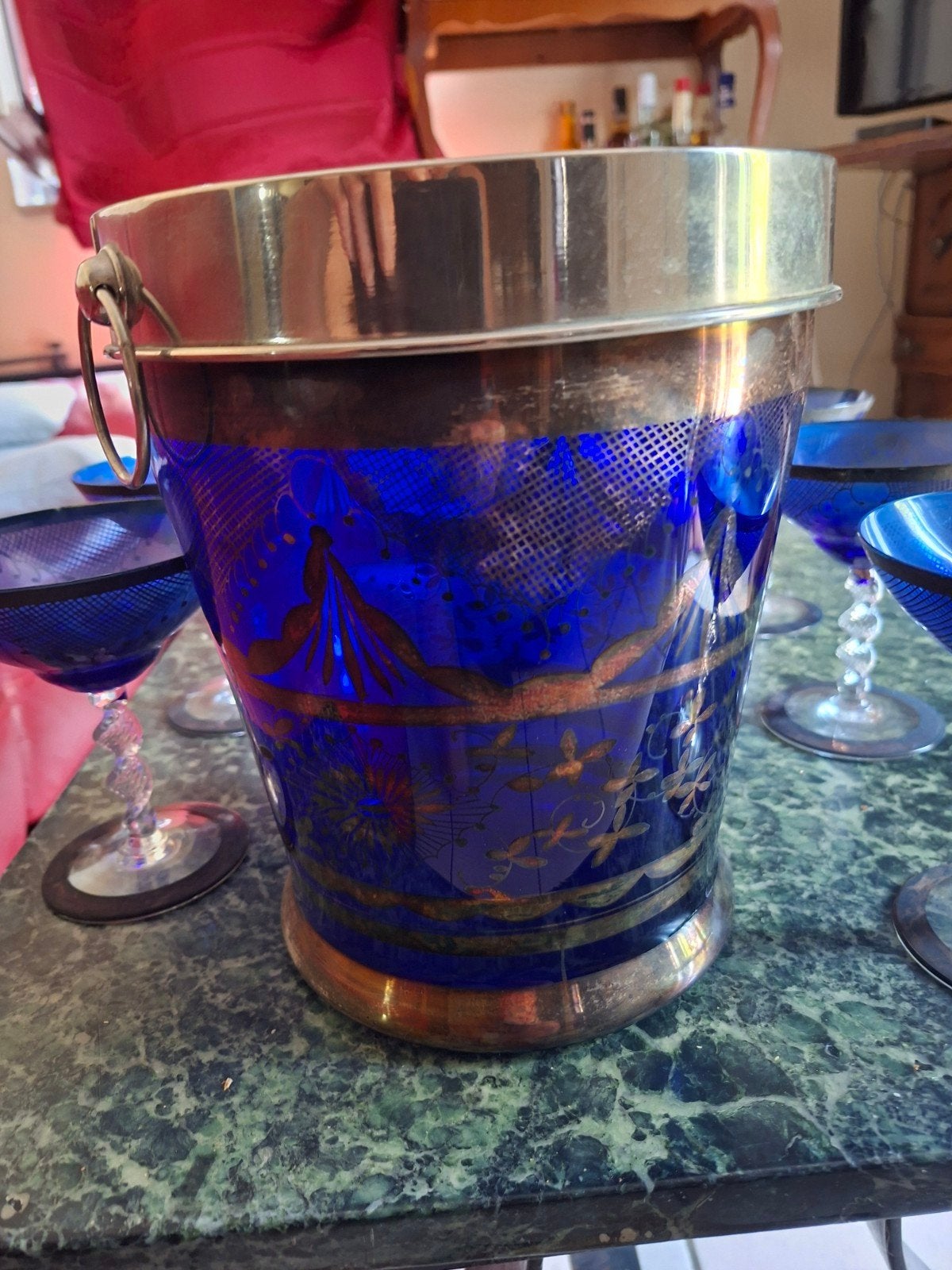 Seau a champagne +coupes, Enlèvement, Bleu