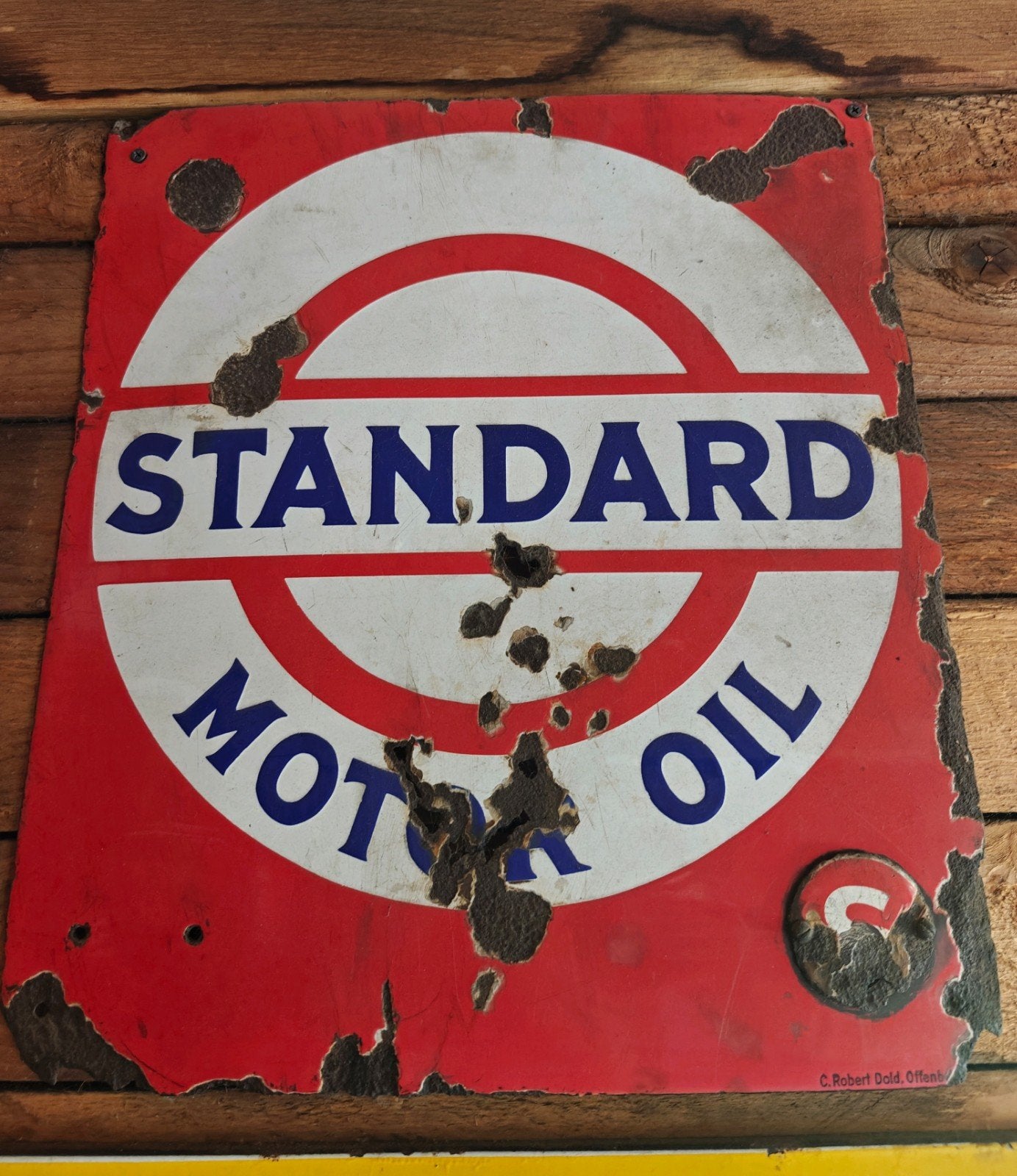 Emaille bord standaard motor oil oud 42x 46cm, Collections, Machines | Autre, Enlèvement