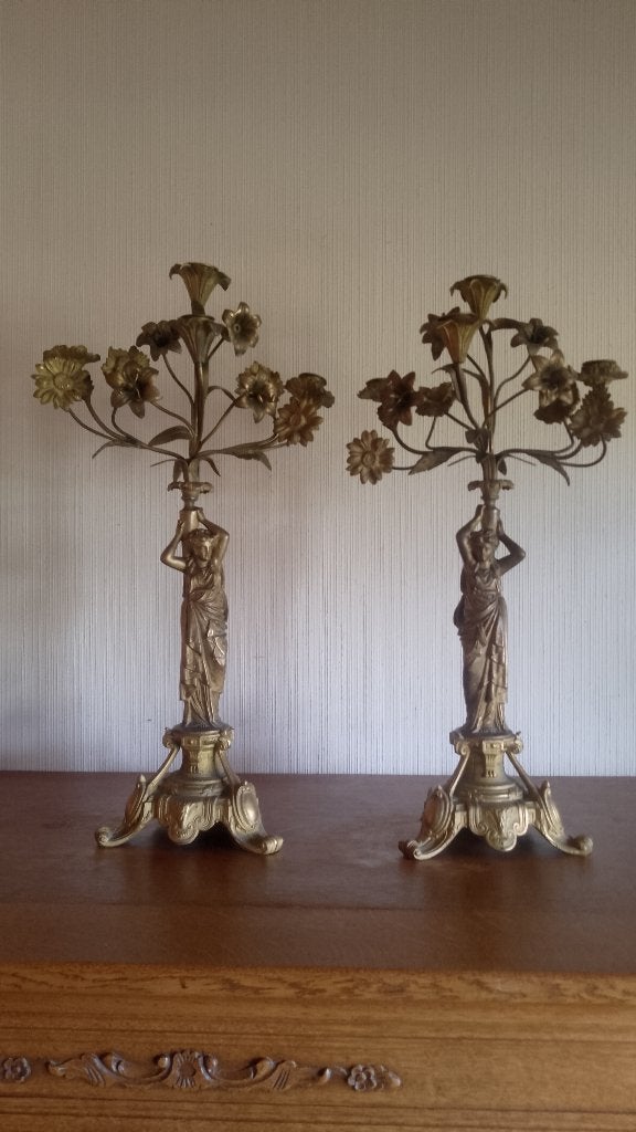 Antiek Frans paar kandelaars LSF 325 – 54 cm hoog, Ophalen, Koper of Brons
