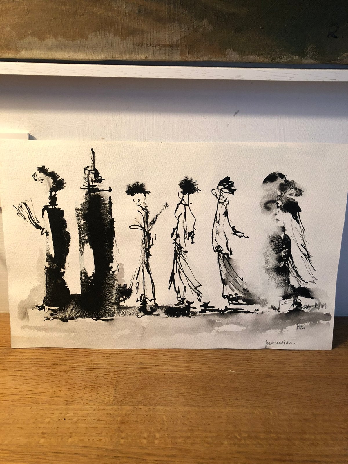 KUNST TEKENING INKT PROCESSIE ABSTRACT, Antiek en Kunst, Ophalen of Verzenden, Tekening, Gesigneerd