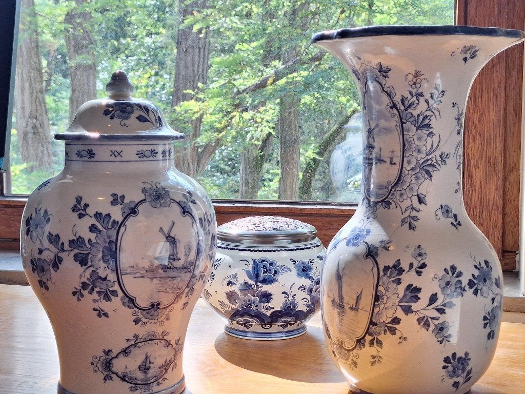 3 Delfts Hollandse vazen handgeschilderd blauw aardewerk, Antiek en Kunst, Antiek | Vazen, Ophalen