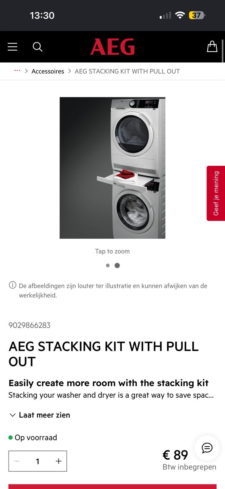 Aeg Tussenstuk wasmachine droogkas, Ophalen, Nieuw