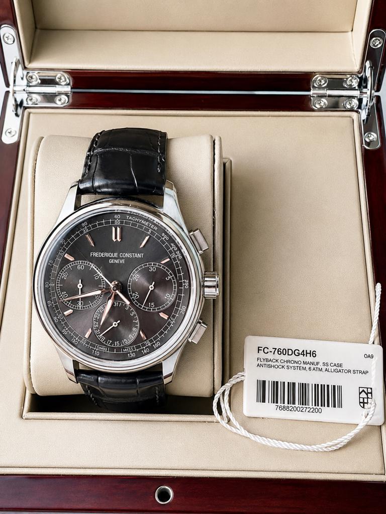 Frederique Constant Manufacture Flyback horloge, Leer, Staal, Polshorloge, Nieuw