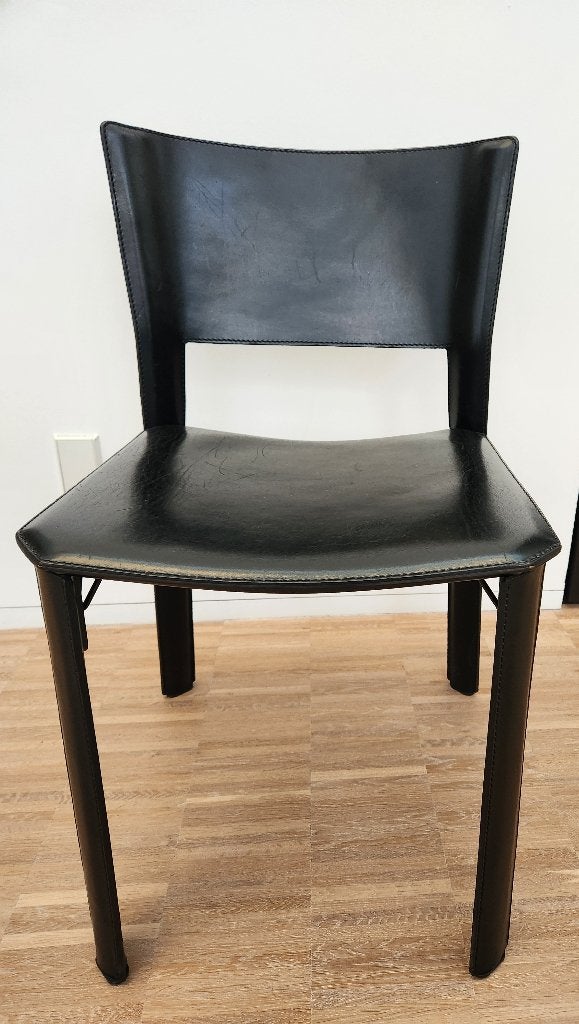 Set 6 leren stoelen (It.merk Fasem) en houten tafel, Huis en Inrichting, Stoelen, Ophalen, Gebruikt, Zwart, Vijf, Zes of meer stoelen