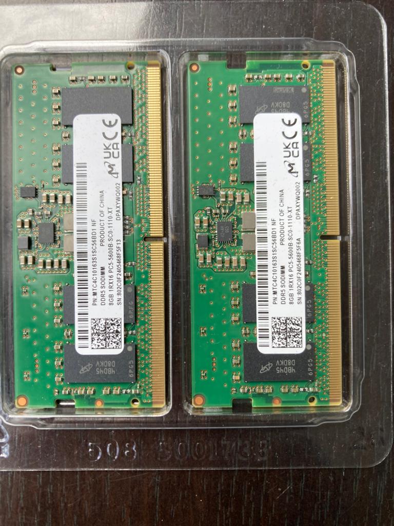 Micron SO DIMM 16GB (2x8GB) DDR5 5600mHz, Computers en Software, RAM geheugen, Ophalen of Verzenden, Zo goed als nieuw, DDR5, Laptop