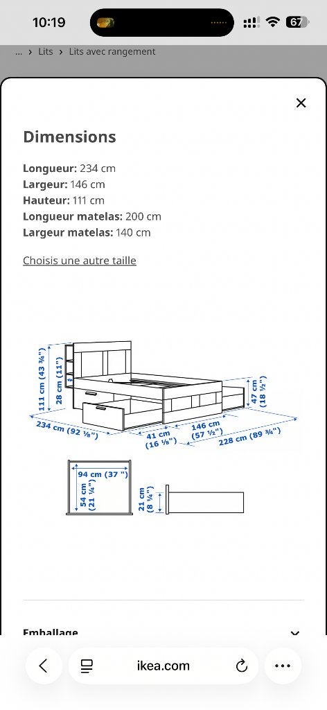 Lit double, Maison & Meubles, Chambre à coucher | Lits, 140 cm, Enlèvement, Utilisé, 200 cm