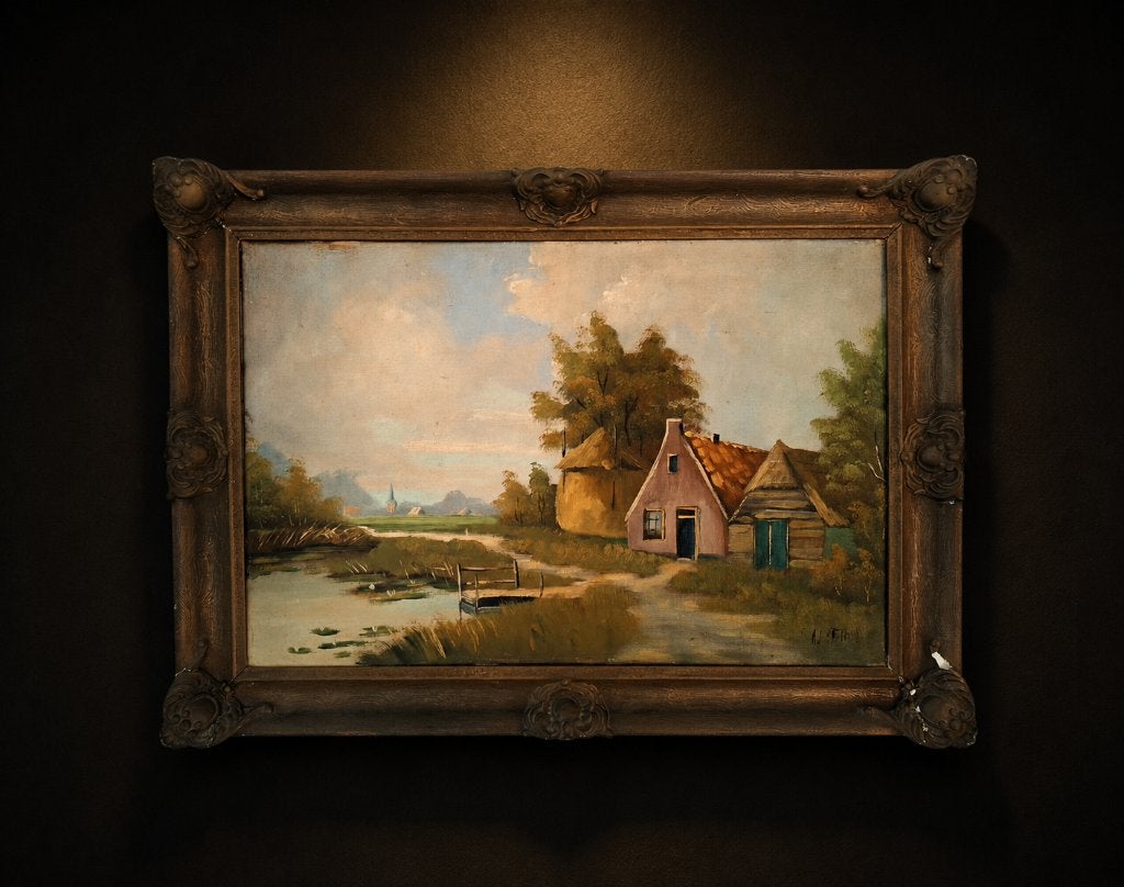 Quiet Village, Antiquités & Art, Art | Peinture | Classique, Enlèvement ou Envoi, Peinture à l'huile, Paysage, Toile