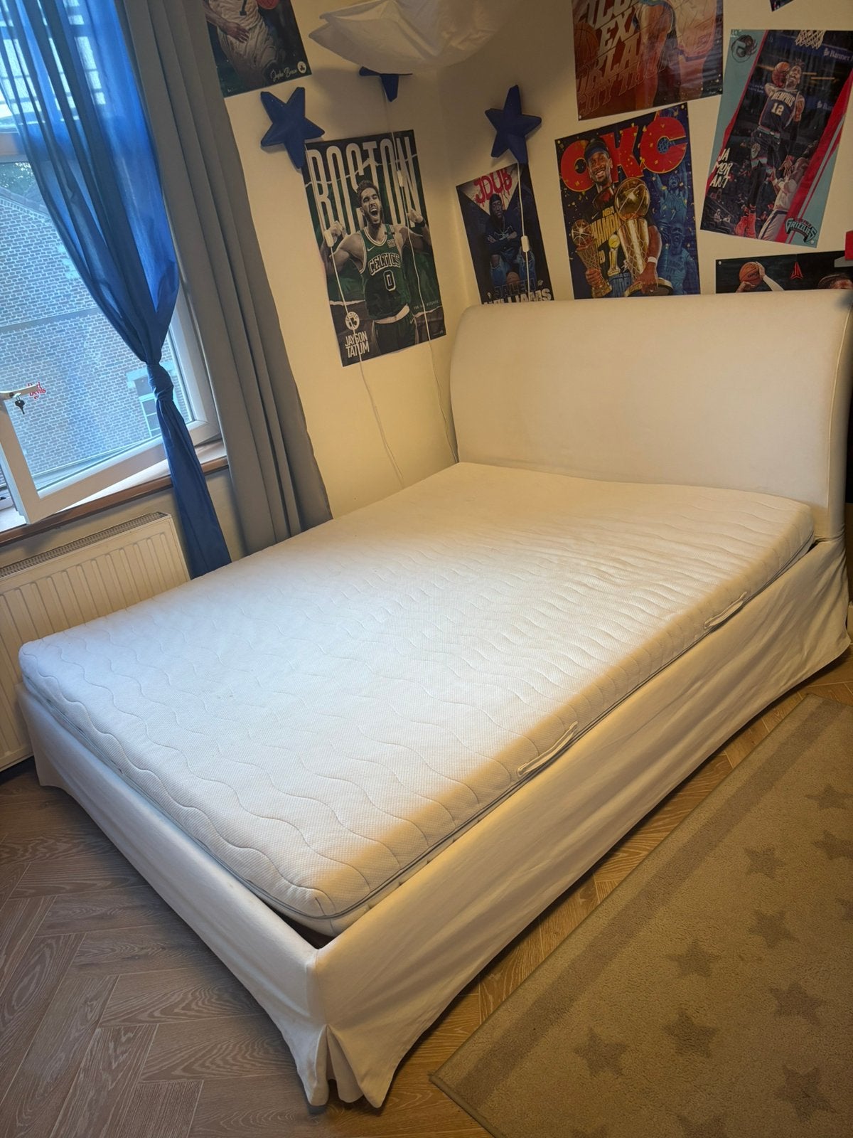 IKEA VANVIK 160 × 200 cm + bodem met verstelbaar hoofdeinde, Ophalen, Wit, Tweepersoons, 200 cm