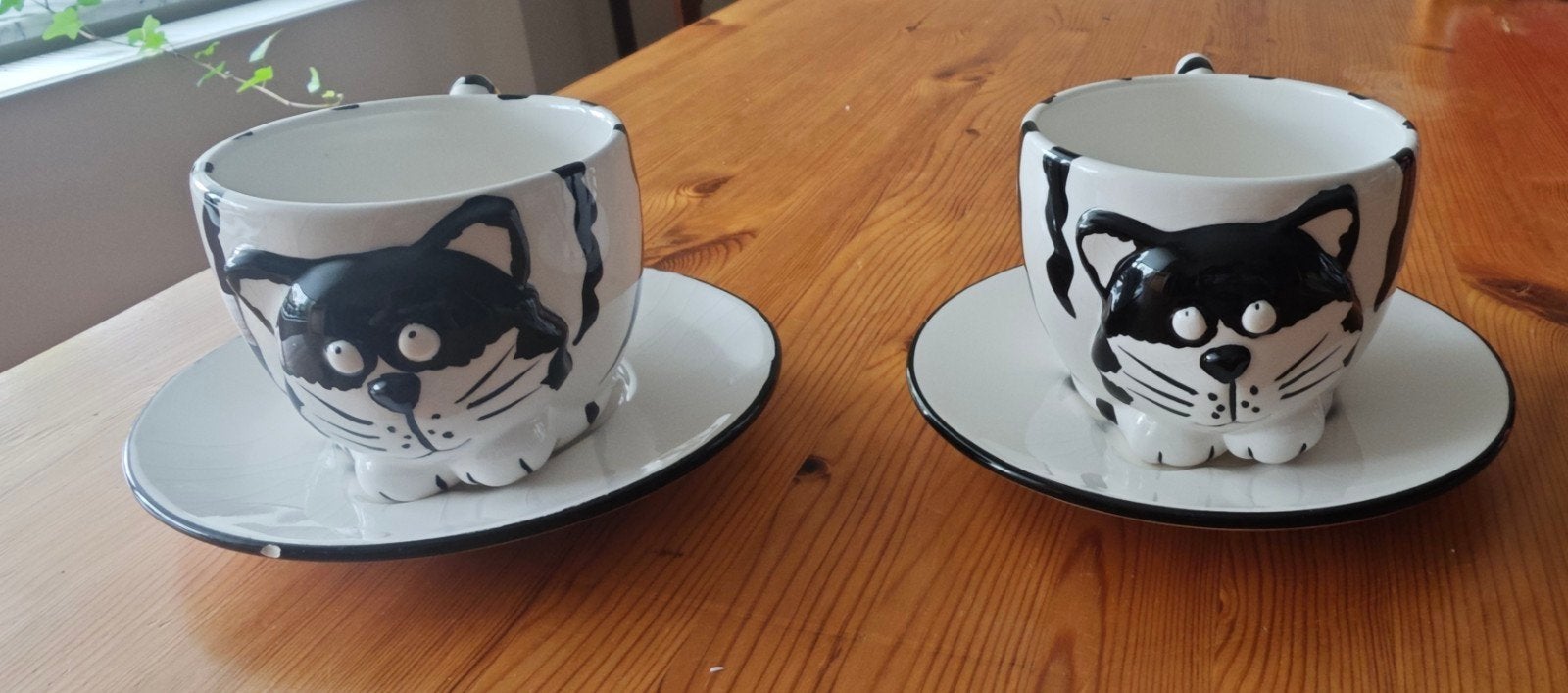Lot de 2 tasses et soucoupes chats vintage "chubby cat", Enlèvement