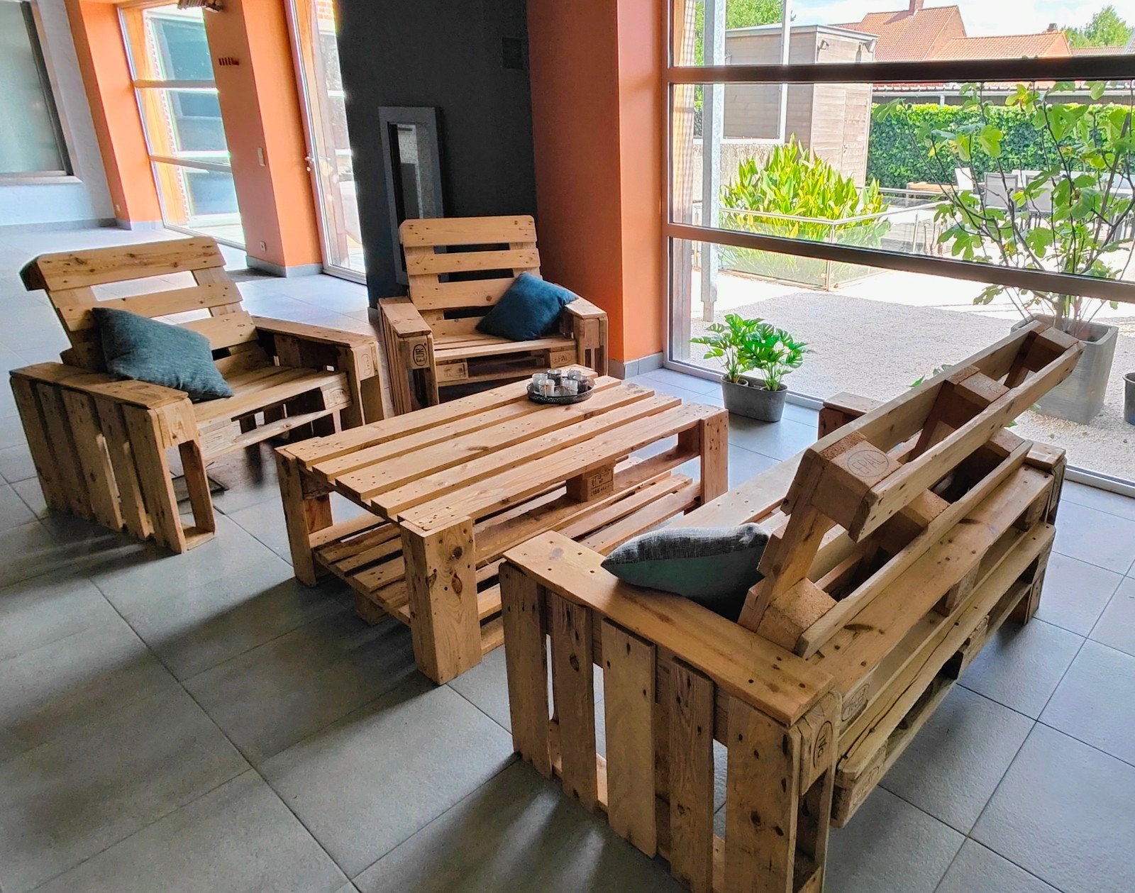 Handgemaakte houten loungeset 5-delig + bar (Tuinset) !, Ophalen, 4 zitplaatsen, Hardhout, Bank
