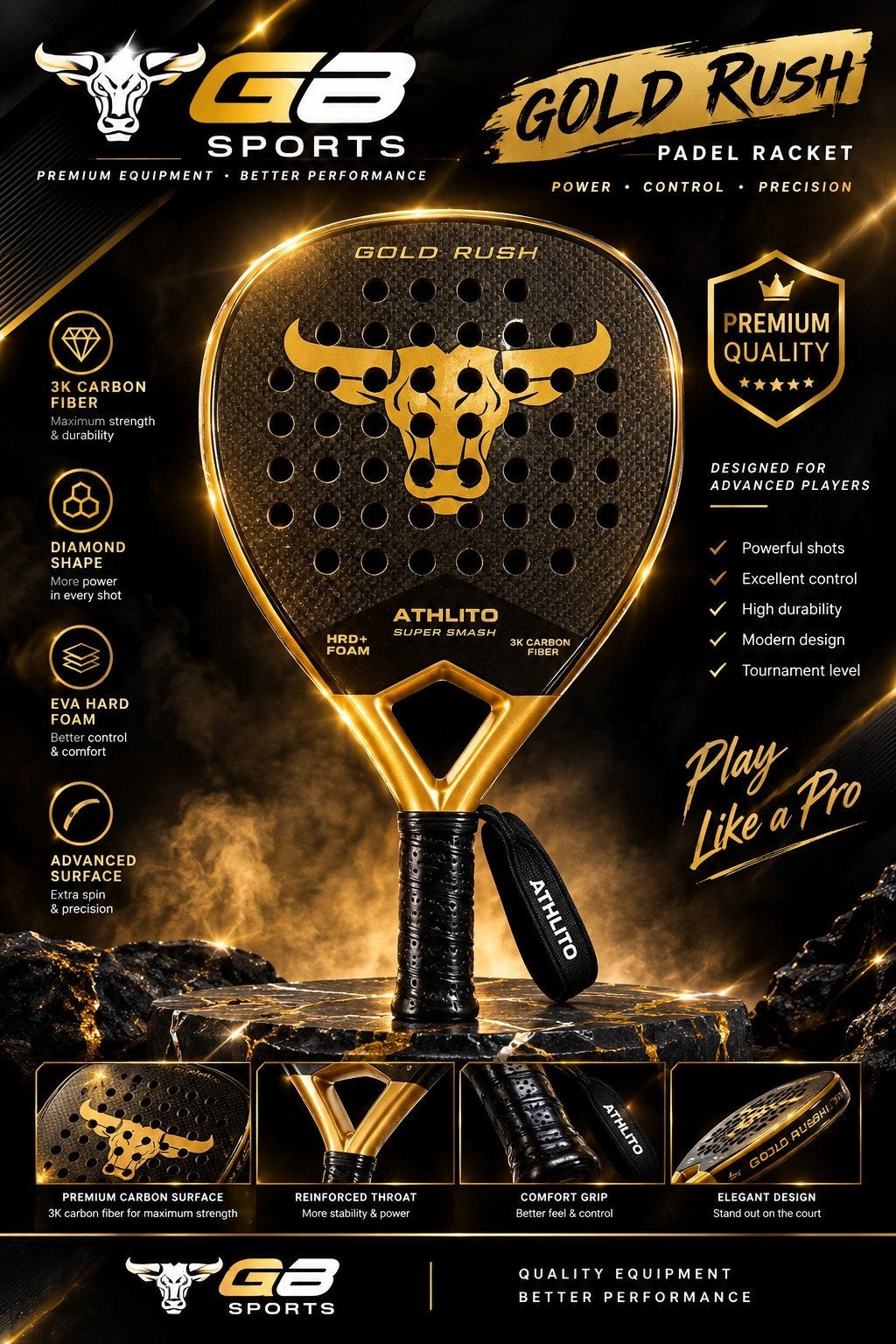 nieuwe Padel racket Gold Rush!, Ophalen of Verzenden, Nieuw, Padelracket