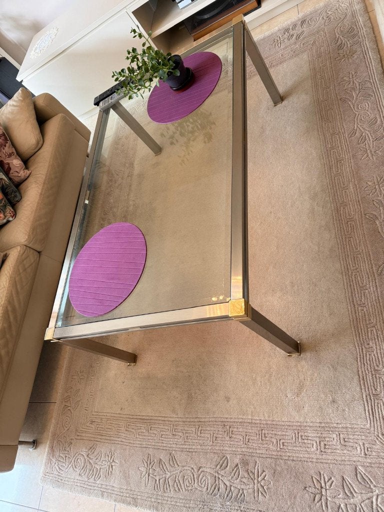 Table basse en verre et inox, 100 à 150 cm, Comme neuf, Verre, Enlèvement