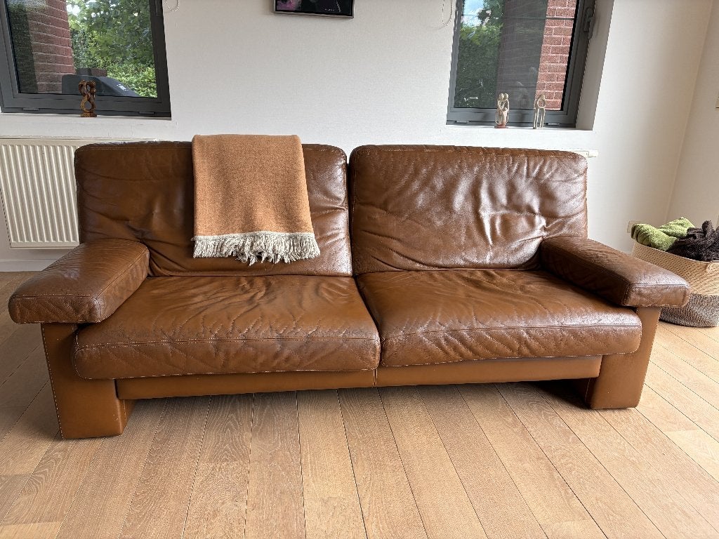 2 Durlet Tessin zetels cognac – €350 samen – MOET WEG, Huis en Inrichting, Ophalen, Gebruikt, Tweepersoons, Rechte bank