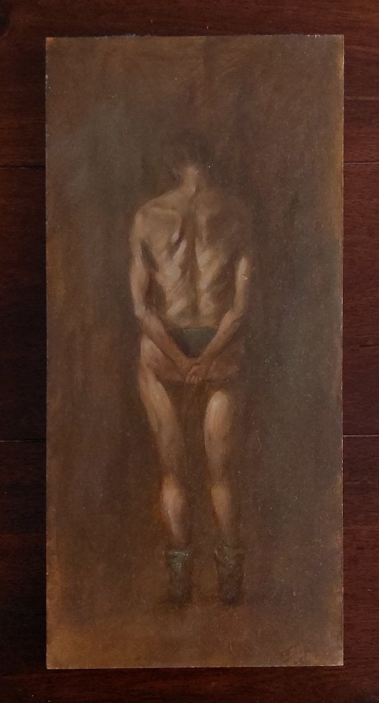 Étude sur le pétrole - Nu vu de dos, Portrait ou Personnes, Enlèvement ou Envoi, Peinture à l'huile, Panneau
